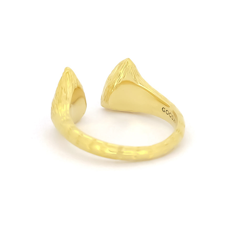 Unique gold cat ear ring with pink accents, featuring a textured design on the band.