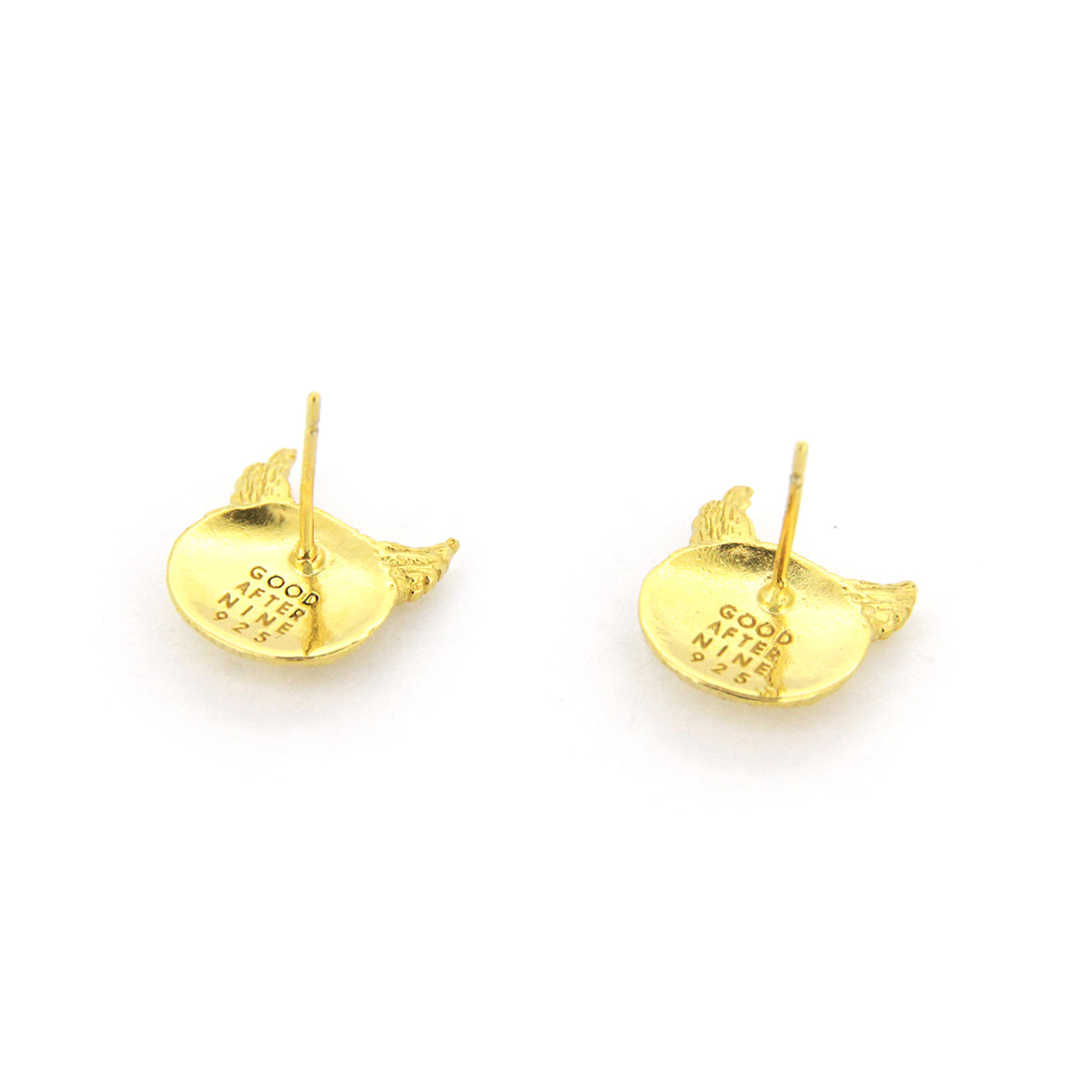 Unique gold earrings featuring great horned owl's face design.