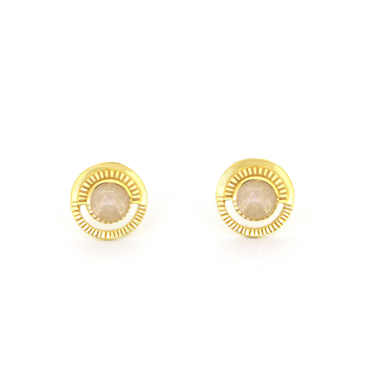 Beautifully crafted gold moon-inspired earrings with a central stone.