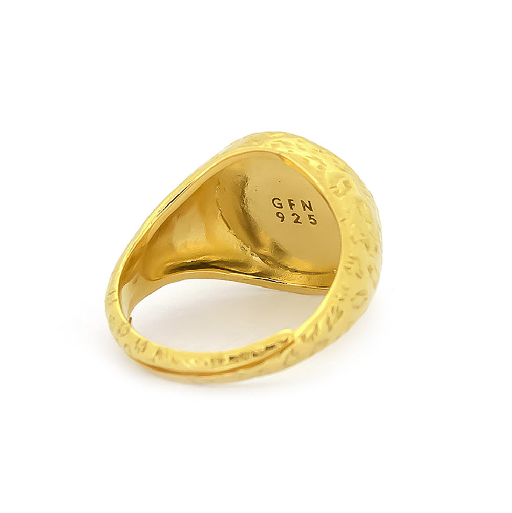 Unique gold ring with distinct textures featuring a leopard print.