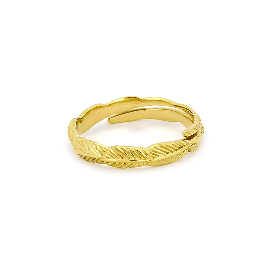 Minimalist gold ring with feather detailing