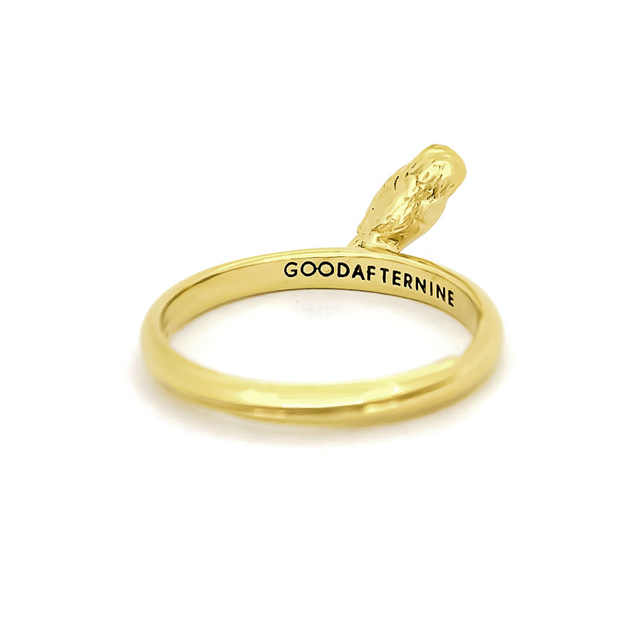 Beautifully crafted gold ring featuring an owl design, perfect for animal lovers.